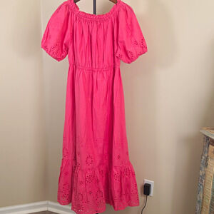 L.O.V Pink Eyelet Embroidered Sundress Off Shoulder Puff Sleeve Midi 2XL